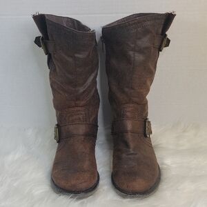 Bare traps Brown Faux Leather Mid‎ Calf Buckle Moto Boots Size 6